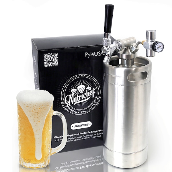 Nutrichef 128Oz Passivated Mini Keg With Tapping S PKBRTP100.5